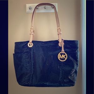 Michael Kors Black Embossed Leather Shoulder Bag